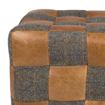 Brown Leather And Uist Tweed Patchwork Footstool, 2 of 2
