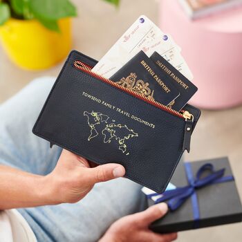 Personalised Double Sided Zip Leather Travel Wallet With World Map And Hot Stamped Name Or Message, 3 of 5