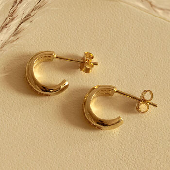 Women's Gold Thick Huggie Hoop Earrings With Sparkling Stones, 4 of 4