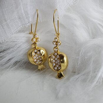 Pomegranate Drop Hoop Pearl Earrings, 8 of 12