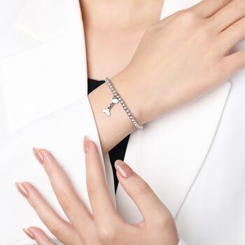 Personalise Dog Bone Charm Silver Bead Bracelet Engraved Name, 2 of 6