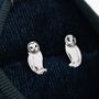 Barn Owl Stud Earrings In Sterling Silver, thumbnail 1 of 11