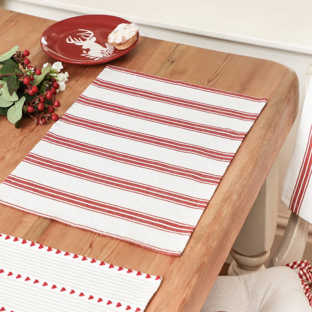 french country style red stripe fabric placemats by dibor