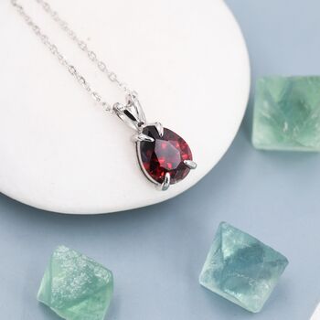 Sterling Silver Garnet Red Pear Cut Cz Necklace, 2 of 12