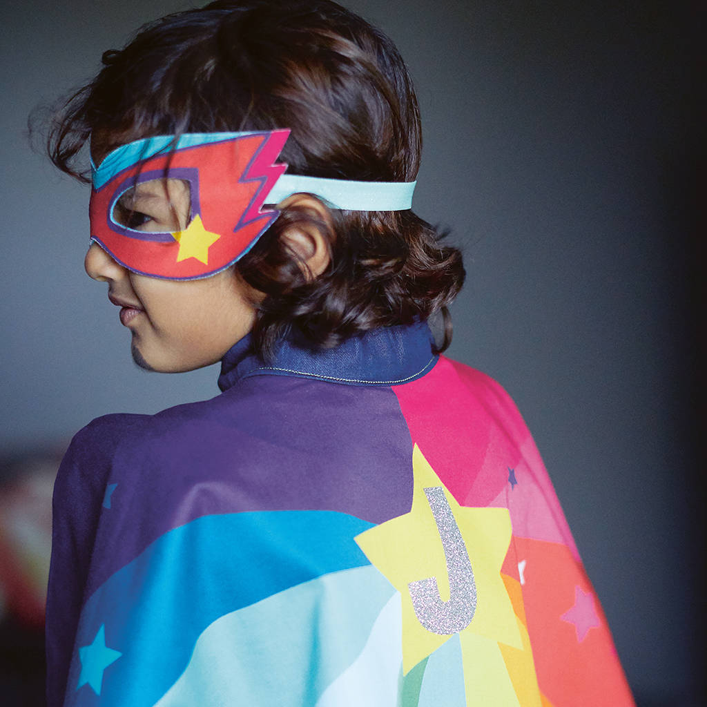 Personalised Superhero Cape Superstar Rainbow With Name, 1 of 12