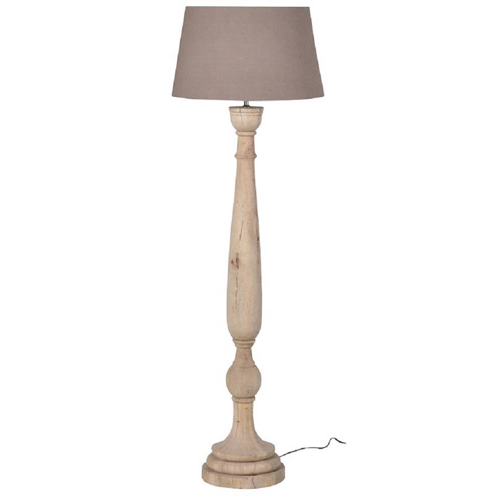 Tall Natural Wooden Floor Lamp With Linen Shade By The