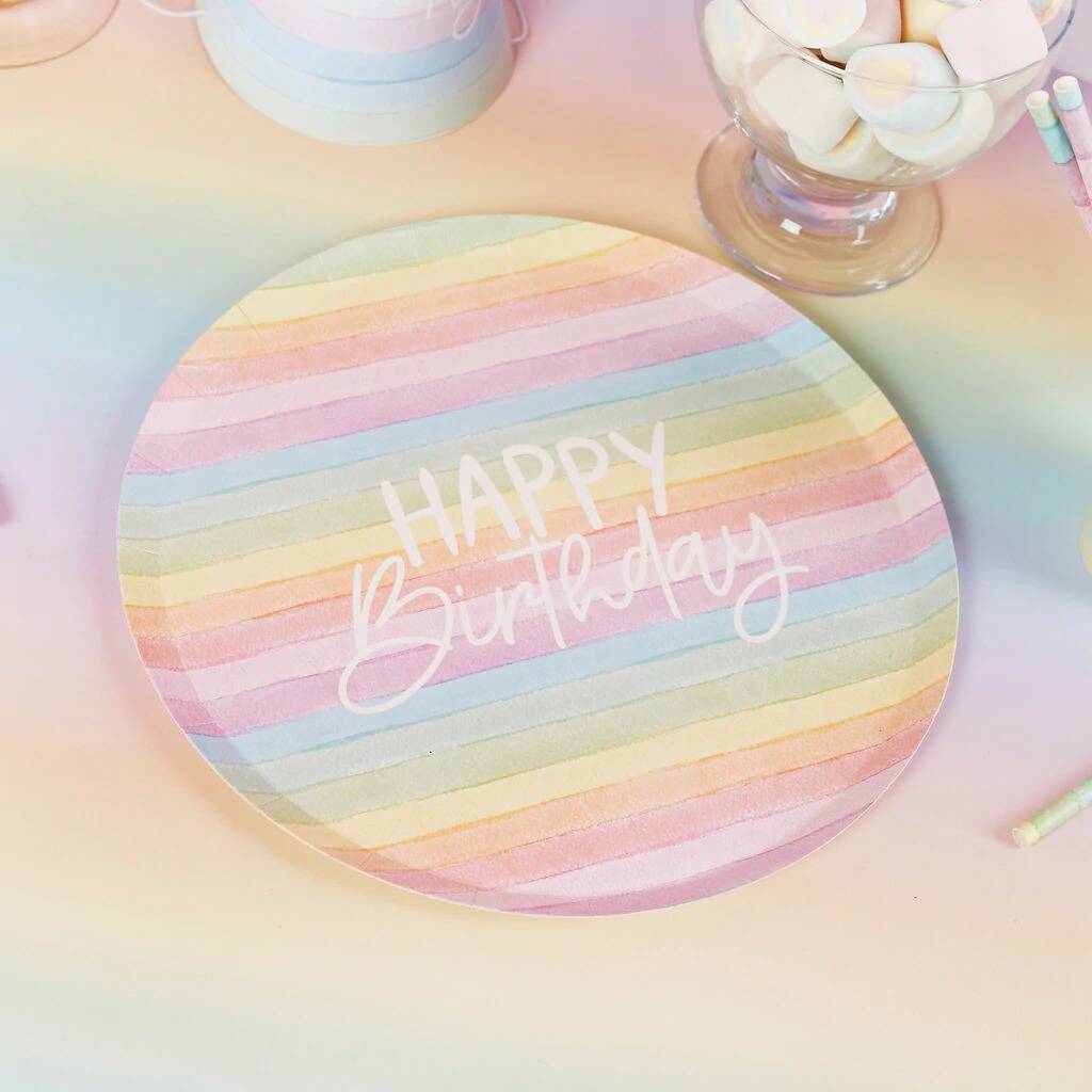 Eight Rainbow 'Happy Birthday' Paper Plates, 1 of 3