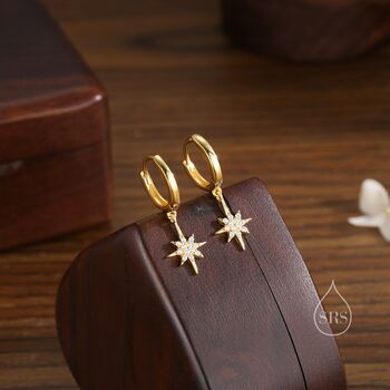 Sterling Silver Starburst Huggie Hoop Earrings, 2 of 12