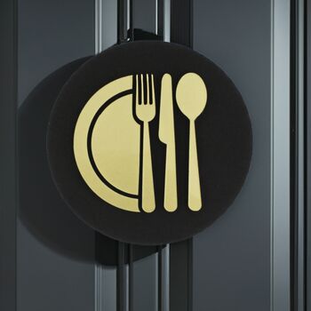 Kitchen Door Sign In Matte Black Acrylic With Raised Plate And Cutlery Design, 2 of 3