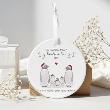 Personalised Family Christmas Penguin Bauble, 8 of 9