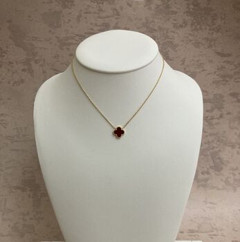 Gold Plated Maroon Gold Single Clover Necklace, 2 of 7