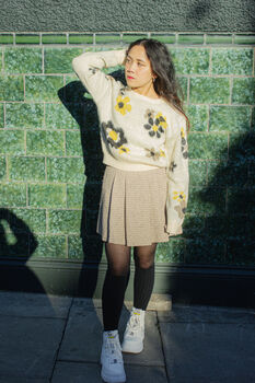 Cream Yellow Cropped Floral Print Jumper, 3 of 6