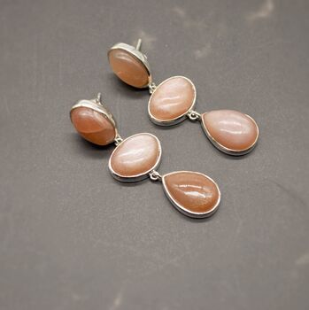 Peach Moonstone 925 Silver Earrings, 5 of 8