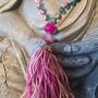 Pink And Green Crystal Mala Beads Necklace With Tassel, thumbnail 2 of 7