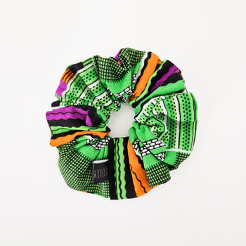 Two African Print Scrunchies | Green Kofi Print, 6 of 6