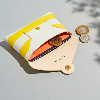 Personalised Yellow Striped Leather Card + Coin Purse, 2 of 5