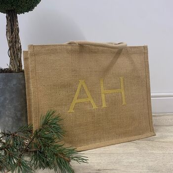 Gold Shimmer Natural Jute Shopper With Monogram, 4 of 4