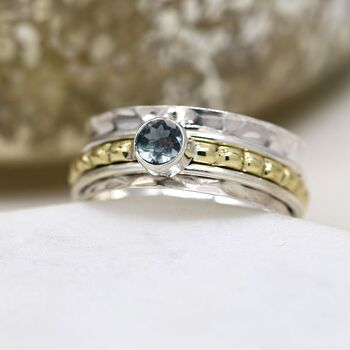 Personalised Blue Topaz Spinner Ring In Sterling Silver, 2 of 12