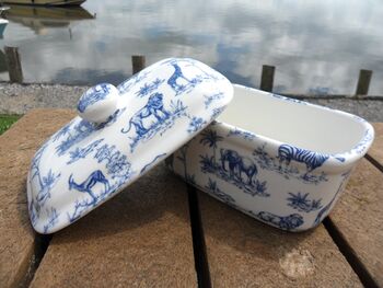 Lidded Butterdish In Blue Safari Design, 6 of 9