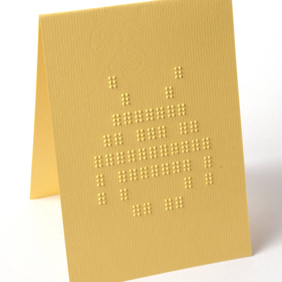 braille greeting card // space invaders by bethlaubraille