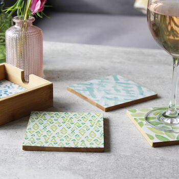 Set Of Patterned Bamboo Coasters For Him, 6 of 12