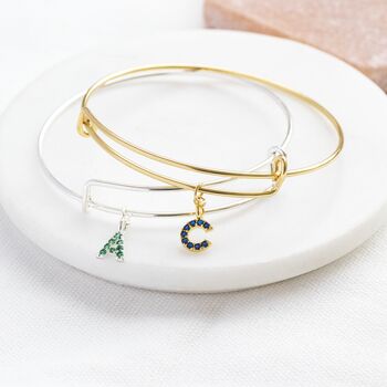 Gold Plated Or Silver Plated Birthstone Initial Bangle, 2 of 8