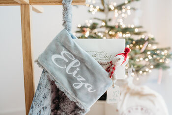 Personalised Christmas Stocking In Plush Red Or Grey, 3 of 11