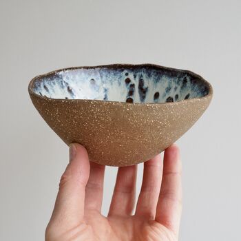 Handmade Pottery Brown Blue Cereal Bowl, 7 of 9