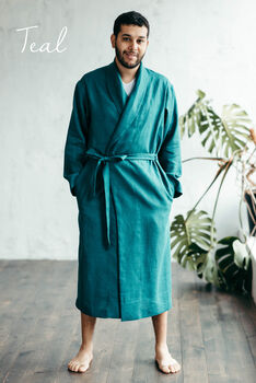 Bathrobe For Men | Natural Linen Robe, 11 of 12
