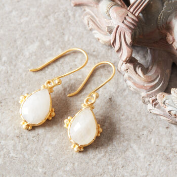 White Moonstone Matt Gold And Silver Drop Earrings, 2 of 12