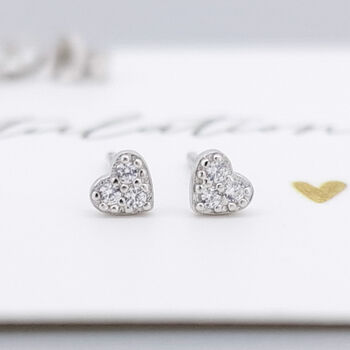 Mini Sterling Silver Cz Heart Stud Earrings, 2 of 7