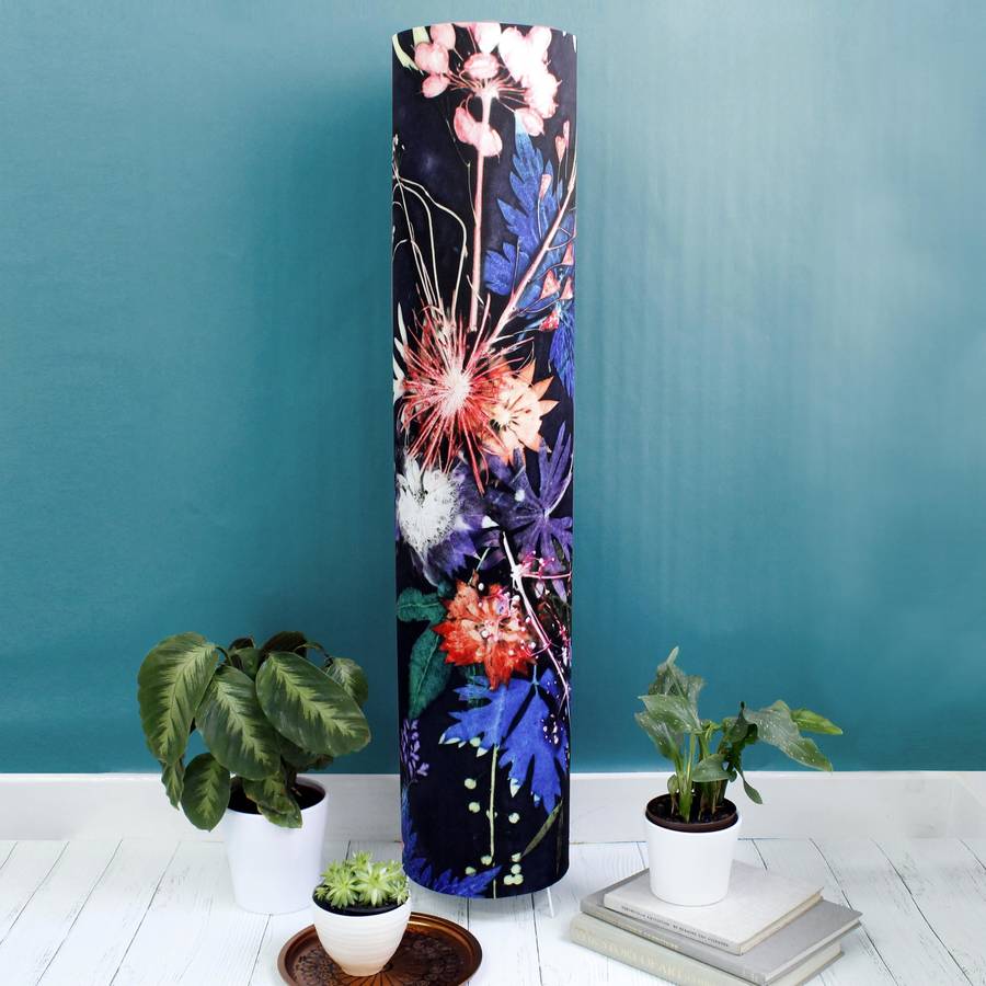 Deep Blue With Bright Botanicals Meter High Floor Lamp, 1 of 3