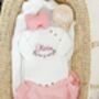 Personalised Embroidered Ruffle Frill New Baby Name Knitted Blanket, thumbnail 2 of 8