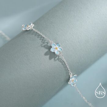 Enamel Forget Me Not Flower Trio Bracelet In Sterling Silver, 6 of 12
