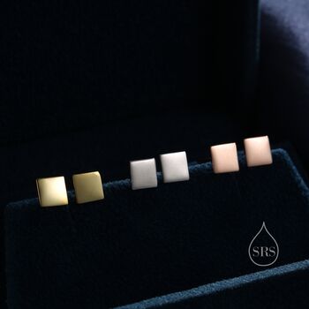 Sterling Silver Minimalist Square Stud Earrings, 4 of 11