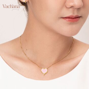 Enamel Bodhi Leaf Gold Vermeil, Sterling Silver Necklace, 7 of 9