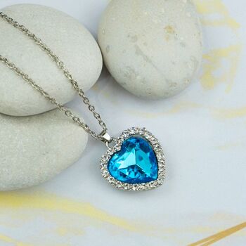 Titanic Blue Large Zircon Heart Pendant Necklace, 7 of 7