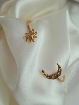 Sun And Moon Open Cuff Slim Bracelet In 18 K Gold Dainty Bangle, 2 of 6
