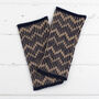 Zig Zag Knitted Wristwarmers In Camel And Navy, thumbnail 1 of 2