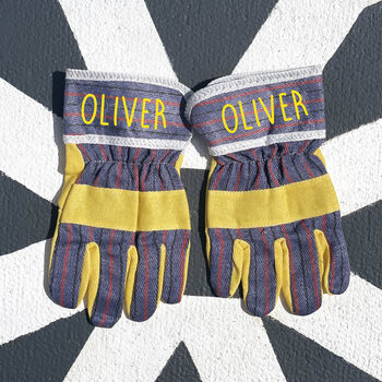 Personalised Children's Yellow Gardening Gloves, 2 of 2