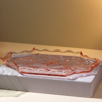 Vintage Art Deco Mid Century Curved Glass Tray Pink, 3 of 3
