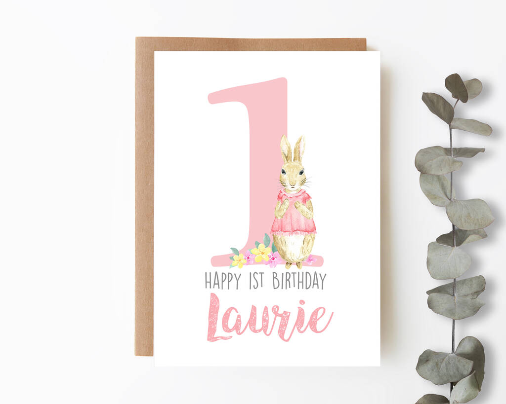 Personalised Children's Birthday Card Pink Rabbit By Hope & Eve