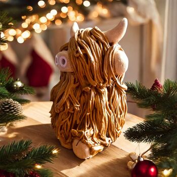 Handmade Highland Cow Medium Ceramic Sculpture Ornament B, 3 of 5