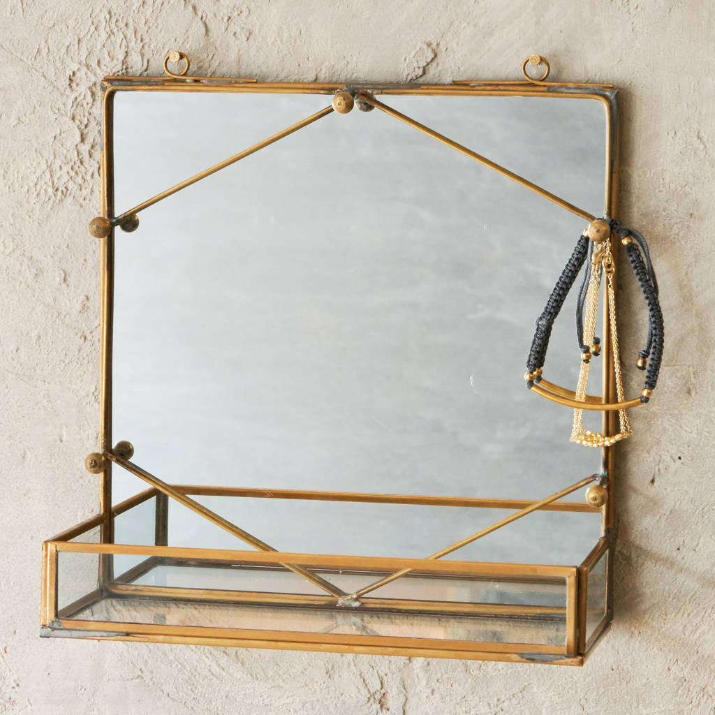 Antique Brass Shelf Mirror, 1 of 2