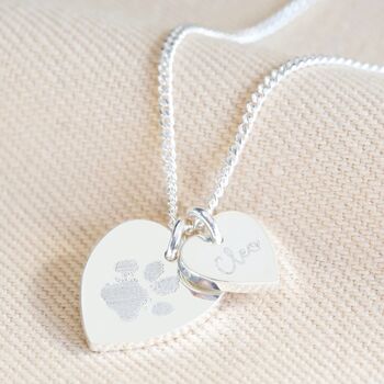 Personalised Sterling Paw Print Heart Charm Necklace, 2 of 8