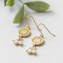 Gold Plated Filigree Earrings With Triple Pearl Drop, thumbnail 1 of 7