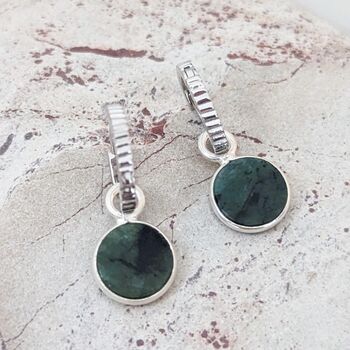 Circle Emerald May Birthstone Earrings, Silver, 4 of 6