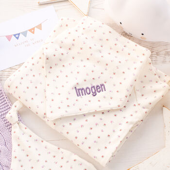 Baby Girls Blossom And Heart Babygrow And Hat Gift Set, 2 of 12