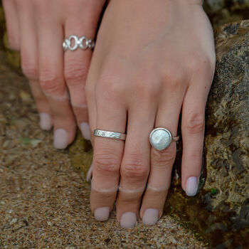 Textured Brilliance Hammered Silver Band Ring, 3 of 6