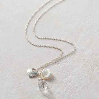 Rough Herkimer Diamond, Pearl And Heart Necklace, 2 of 6